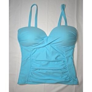 NEW Tropical Escape Women's Aqua Blue‎ Ruched Tankini Swim Top Size 16